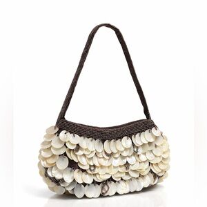 Acorn Beaded Shell Little  Bag - Brown & Cream